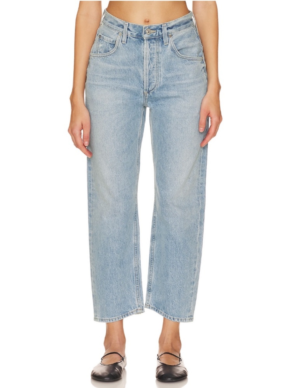 Citizens Of Humanity Jeans Dahlia Bow Baby Roll Barrel in Ribbon Light Wash Blue